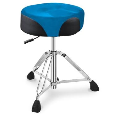 Imagem de UPELLA Banqueta Pro, trono de tambor hidráulico resistente, assento de tambor ergonômico coberto de veludo, base antiderrapante para cadeira de tambor ajustável, banco de selim para bateristas (azul)