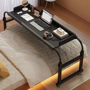 Imagem de HGTRH Mesa sobrecama ajustável 115-210 cm sobre a cama com 4 rodas, bandeja de comida para estação de trabalho em pé mesa de laptop carrinho de cama ajustável altura 65-95 cm para quarto doméstico