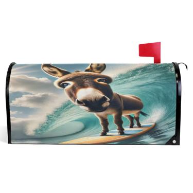 Imagem de TSENQUE Capas de caixa de correio magnéticas decorativas bonito burro animal outono caixa de correio vinil à prova de intempéries decoração de caixa de correio de férias tamanho grande 64,5 x 52,8 cm