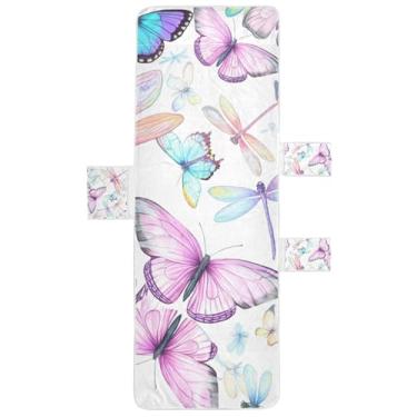 Imagem de Aquarela borboletas libélulas brancas capa de cadeira de espreguiçadeira toalhas de piscina toalha de praia com bolsos engraçado espreguiçadeira de piscina 85 x 76 centímetros