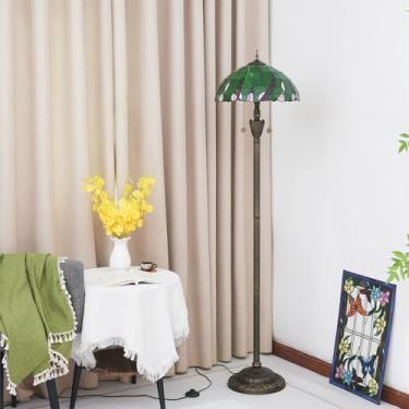 Imagem de Luminária de chão Tiffany, com cúpula de vitral, estilo vintage, dupla, para sala de estar, quarto ou escritório, iluminação brilhante, decoração rústica de canto, bronze, para leitura, verd