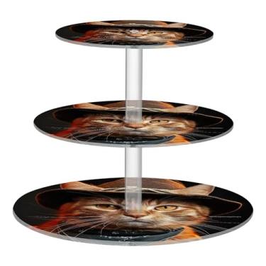 Imagem de Gato engraçado animal fofo 3 camadas suporte para cupcake festa torre acrílico decoração mesa sobremesa cupcakes suporte comida cupcakes chá de bebê