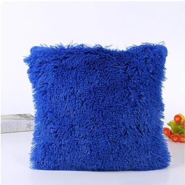 Imagem de Almofada Decorativa Peluda Felpuda 45x45 cm | Almofada Antialérgica com Enchimento de Fibra Siliconada, Macia e Confortável para Sofá Quarto Escritório (azul)