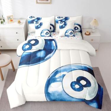 Imagem de Erosebridal Conjunto de edredom moderno de 8 bolas tamanho king, cama em um saco, aquarela hippie descolado, lençol com edredom e lençol de cima branco e azul, moderno, estético, decoração de quarto