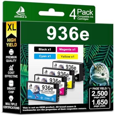 Imagem de DOUBLE D Cartuchos de tinta 936e compatíveis com HP 936 936e combo de cartuchos de tinta pacote com 4 para OfficeJet Pro 9110b, 9125e, 9128e, 9130b, 9135e; OfficeJet Pro Wide Format 9730e (BK/C/M/Y)