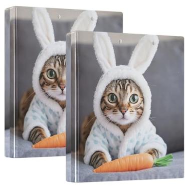 Imagem de Fichários personalizados com 3 anéis de coelhinho de Páscoa com 3 anéis de 3 cm para 200 folhas, pastas, portfólio, anel redondo, fichário resistente, 31,5 x 27 x 6 cm, pacote com 2