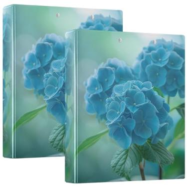 Imagem de Fichário personalizado com 3 anéis de flores de hortênsia azul 3,8 cm, 200 folhas, para prancheta, anel redondo fofo, fichário resistente, 31,5 x 27 x 6 cm, pacote com 2