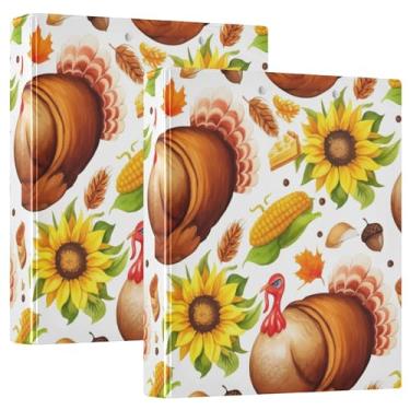 Imagem de Pastas personalizadas em aquarela de perus de Ação de Graças, 3 polegadas, 3 anéis, 200 folhas, fichário redondo, 31,5 x 27 x 6 cm, pacote com 2