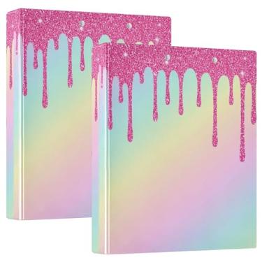 Imagem de Fichários Rainbow Drips de 3 anéis de 3 cm comporta 200 folhas, pastas, portfólio, anel redondo, fichário de escritório, 31,5 x 27 x 6 cm, pacote com 2