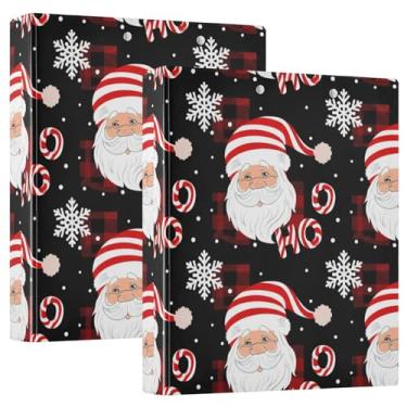 Imagem de Fichário com 3 anéis de Natal Papai Noel vermelho preto 3 polegadas comporta 200 folhas fofo fichário de prancheta de anel redondo, 31,5 x 27 x 6 cm, pacote com 2