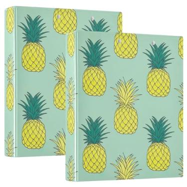 Imagem de Fichários amarelos de abacaxi verde 3,8 cm, 3 anéis, 200 folhas, portfólio fofo, fichário, anel redondo, 31,5 x 27 x 6 cm, pacote com 2