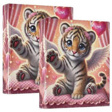 Imagem de Fichários de 3 anéis personalizados Angel Tiger Cub Ballerina de 3 cm comporta 200 folhas, pastas, portfólio, impressão, anel redondo, fichário resistente, 31,5 x 27 x 6 cm, 1 pacote
