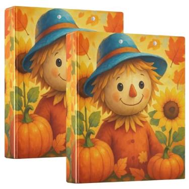 Imagem de Girassóis fofos de espantalho outono 3 cm com 3 argolas comporta 200 folhas, 3 pastas de anel, fichário redondo, 31,5 x 27 x 6 cm, pacote com 2