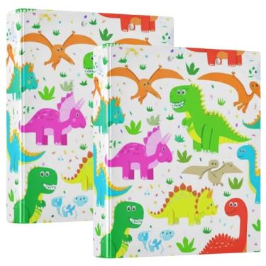 Imagem de Fichários fofos e coloridos de dinossauros brancos, 3 polegadas, comporta 200 folhas, fichário versátil para prancheta, anel redondo, 31,5 x 27 x 6 cm, pacote com 2