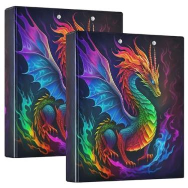 Imagem de Fichários personalizados de dragão arco-íris com três anéis de 3 cm, 200 folhas, pastas, anel redondo, fichário de apresentação, 31,5 x 27 x 6 cm, 1 pacote