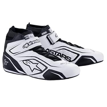 Imagem de Alpinestars Tênis de direção, Tech 1-T V3, cano médio, SFI 3.3/5, externo de couro, Nomex interno, branco/preto, tamanho 12, par