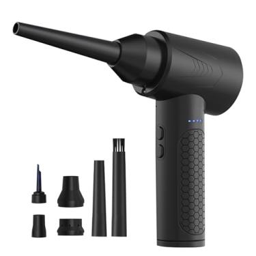Imagem de Asixxsix Duster de ar comprimido, 53000RPM Super Potência Soprador de ar elétrico sem fios com bateria recarregável de 6000mAh e luz LED para Teclado Computador Carro Limpeza Doméstica (AD35 Preto)