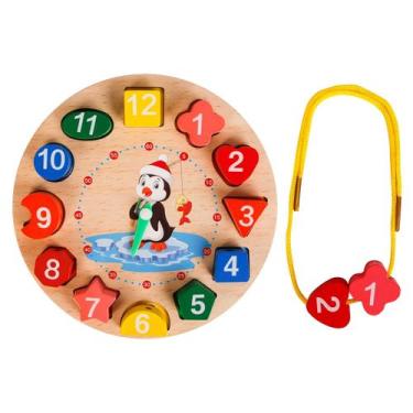 Imagem de Brinquedo Educativo Relógio Infantil Didático Pedagógico De Madeira Co