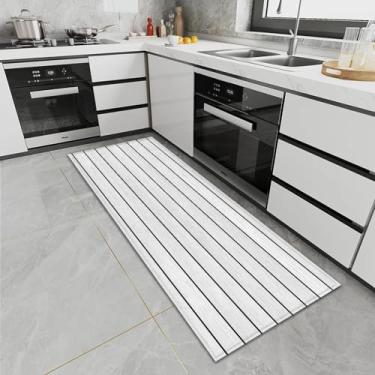 Imagem de Tapete moderno listrado preto e branco para cozinha, porta de entrada, banheiro, antiderrapante, quarto, varanda, corredor, decoração de casa, 80 x 150 cm