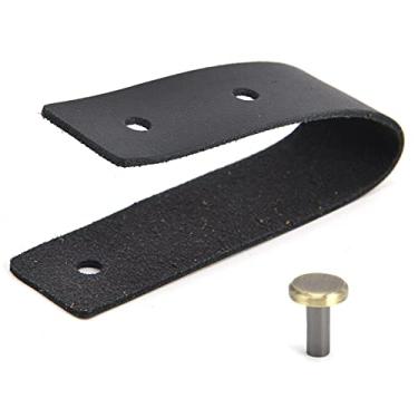 Imagem de Alça de bagagem de couro artificial Ainoli moderna puxador de armário oculto de furo único para porta de guarda-roupa (Preta)