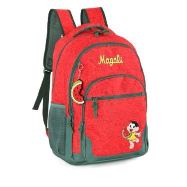 Imagem de Mochila Escolar De Costas Turma Da Mônica Vermelho Grande 4 Ziper e Porta Garrafas - Luxcel