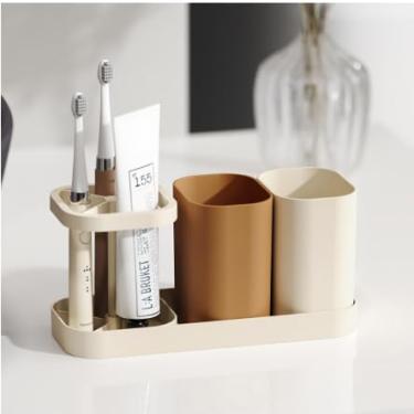 Imagem de Suportes de escova de dentes Etempo para banheiros - Suporte para escova de dentes de chuveiro com 2 xícaras, 4 compartimentos, design aberto, organizador de balcão de banheiro para escova de dentes
