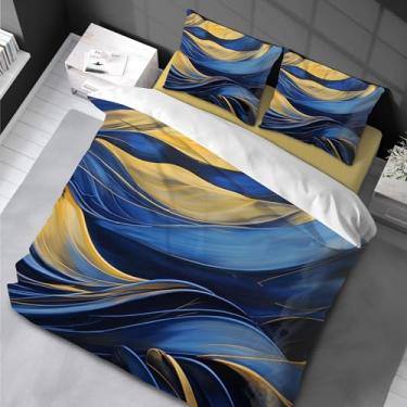 Imagem de Conjunto de capa de edredom de mármore azul e dourado King Size 2 fronhas macias e confortáveis para decoração de quarto 220 x 240 cm -50 x 75 cm * 2