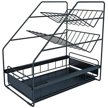 Imagem de Escorredor de louça adequado para armazenar copos, tigelas, pratos e outros utensílios de cozinha, rack de armazenamento de metal de cozinha (preto branco) escorredor de pratos (cor: preto