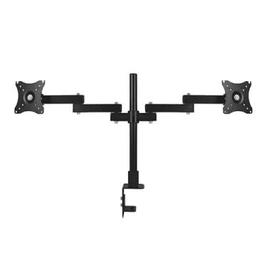 Imagem de BEGWVDJTP Suporte de mesa com clipe para monitor de tela dupla esquerda e direita 35.6-68.6 cm Suporte de escritório de emenda de computador de 2 telas (preto)