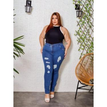 Imagem de Calça jeans feminina plus classica rasgada cintura alta blogueira - Ss
