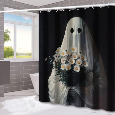 Imagem de Cortina de chuveiro Ghost and Daisies impermeável de poliéster 180x200cm