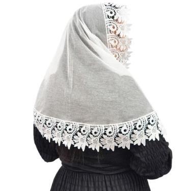 Imagem de Véu Ccb Congregação Cristã Renda Guipir Floral Larga Adulto (Priscila)