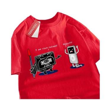 Imagem de Camiseta Oversize Hip Hop Com Estampa De Fita Cassete Para Homens, Cas