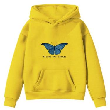 Imagem de Moletom Infantil Borboleta Azul Change Desenho Infância Bolso Canguru 