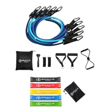Imagem de Kit Tubing Premium 12 Peças + 5 Mini Bands Elastico Extensor Bravus Sport