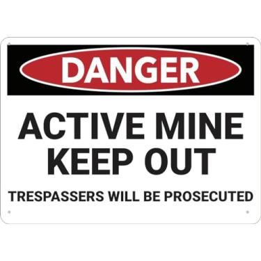 Imagem de Placa de alumínio Danger Active Mine Keep Out Trespassers Prosecuted 20 x 30 cm sem ferrugem ao ar livre, placa de metal para casa, negócios, quintal