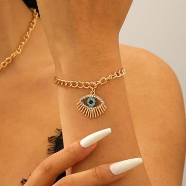 Imagem de Corrente de pulseira de olho turco para mulheres, joias boho, presentes de dia dos namorados para ela presentes de amizade, Medium, Latão, Sem Pedra Preciosa