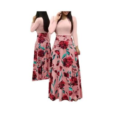 Imagem de Vestido Feminino Estampado Floral Grande Com Manga Curta Estilo Europe