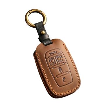 Imagem de Capa de couro artesanal para chave remota de carro, bolsa de proteção, compatível com Chrysler PACIFICA Mini Van 2017 2018 2019(5 Buttons Brown)