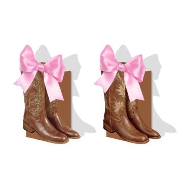 Imagem de Partystadl 12 pacotes de caixas de presente em forma de bota de caubói, design vintage marrom com laço rosa, perfeito para festas temáticas ocidentais, aniversários, casamentos e lembrancinhas de