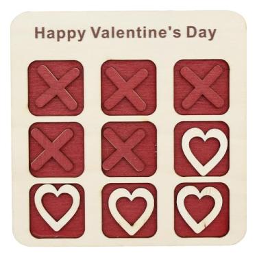 Imagem de Veworn Pushing Me Wooden Tic Tac Toe Game Set 9 Pack Valentines Cards with Farmhouse Tabletop Board Unique Coffee Table Decor Funny Gift for Adults Game Night & Couples (Red)