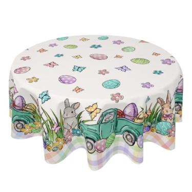 Imagem de Giwawa Toalha de mesa redonda de primavera, Páscoa, coelhinho, 152 cm, caminhão, gnomo, coelho, ovos, capa de mesa, para decoração de festas e jantares