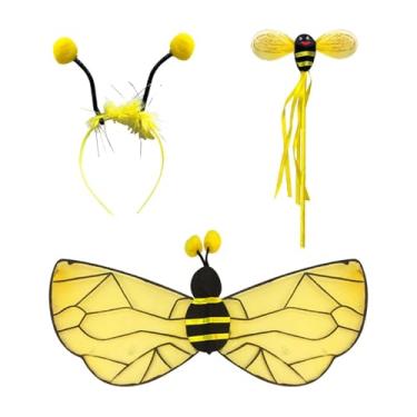 Imagem de Dynwave Decoração de festa com asas de abelha, incluindo tiara e bengala, ideal para eventos, festas e apresentações no palco.