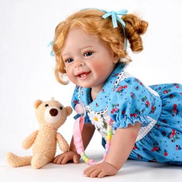 Imagem de Bebê Reborn Boneca de Silicone Menina Realista Olhos Azuis 48cm Pode Dar Banho (Menina Loira 55cm)