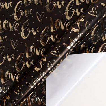 Imagem de Boerni Rolo de papel de embrulho elegante preto com ouro de luxo 43 cm x 3 m/17 × 10'- Embrulho de presente romântico premium para dia dos namorados, aniversário, noite de encontro e lembrancinhas de
