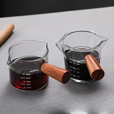 Imagem de Copo medidor de café expresso de vidro resistente ao calor de 50-80 ml, pote de leite de vidro de bico duplo, copo medidor de vidro com alça e balança (um recipiente)