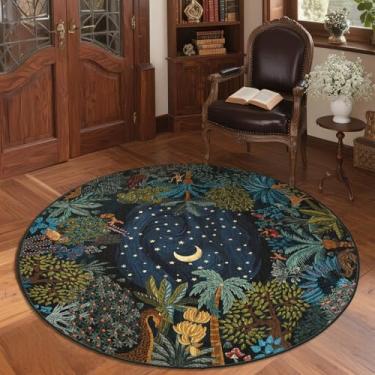 Imagem de GarveeHome Tapetes redondos de 1,5 m para quarto, selva verde, lavável, tapete macio, antiderrapante, estampa animal, tapete de tigre, tapete fino para quarto de crianças, sala de jantar, sala de