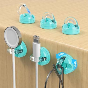 Imagem de Clipes magnéticos rotativos, suporte de cabo ajustável suave, gerenciamento de cabos sob a mesa, suporte de fio de carregamento adesivo organizador para mesa de cabeceira de escritório (pacote com 6)