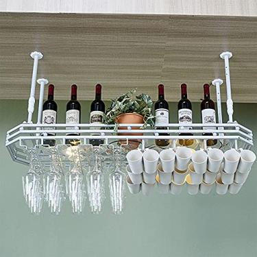 Imagem de Rack de vinho de ferro | Pendurado | Estilo moderno e simples | Suporte de metal ajustável para copos de vinho | Decoração de bar de restaurante de cozinha | Comprimento 80/100/120 cm (branco 80 cm x