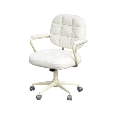Imagem de Cadeira de escritório ajustável ergonômica com rodas pequena executiva de couro moderno para sala de reuniões, sala de estudo (branca)